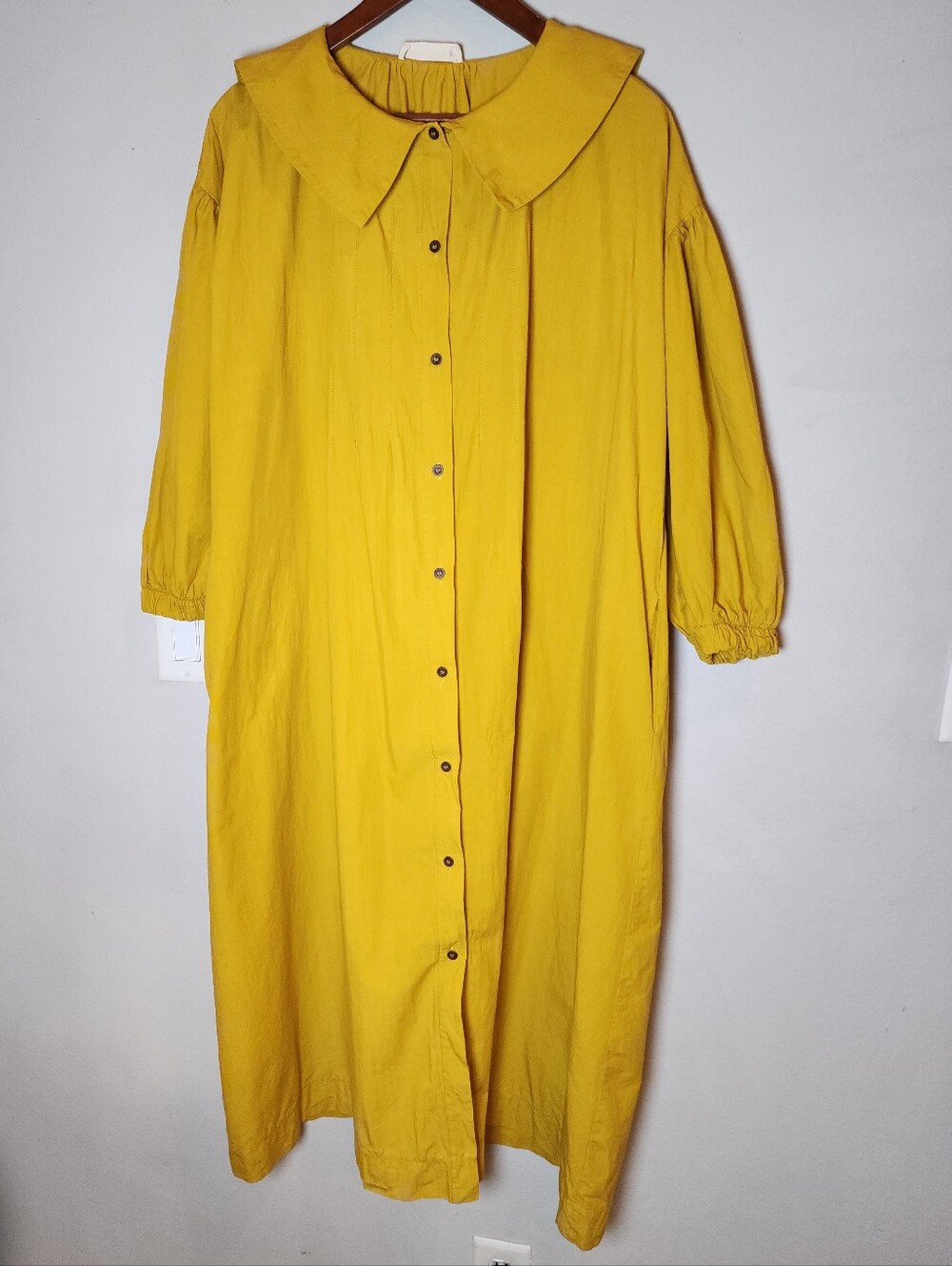 Beaumont Organic Cotton Aralia Dress Mustard Yellow Button Midi Small Oversized